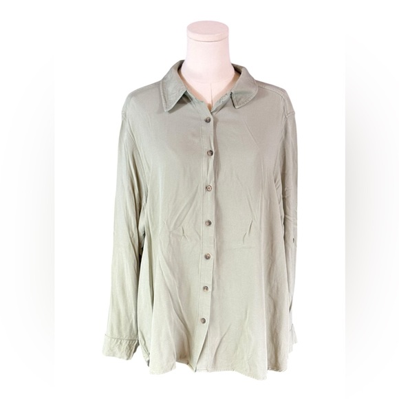 Jane &‎ Delancey Green Button Up Shirt w/ Button Detail on Back (Size1X) - Picture 1 of 3
